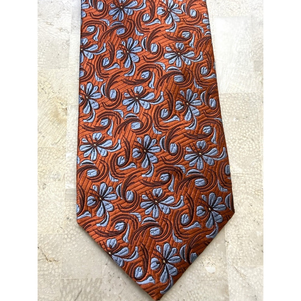 ROBERT TALBOTT Best of Class Silk Necktie Designer Woven Orange Blue Floral - Picture 2 of 8